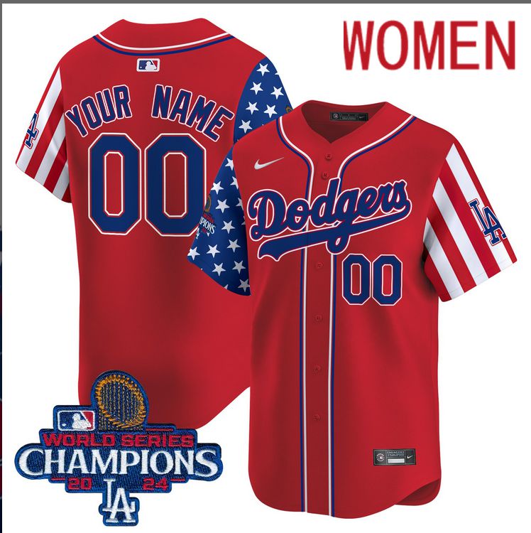 Women  MLB Los Angeles Dodgers Custom American Style red 2024 World Series Champions  Limited Jersey->women mlb jersey->Women Jersey